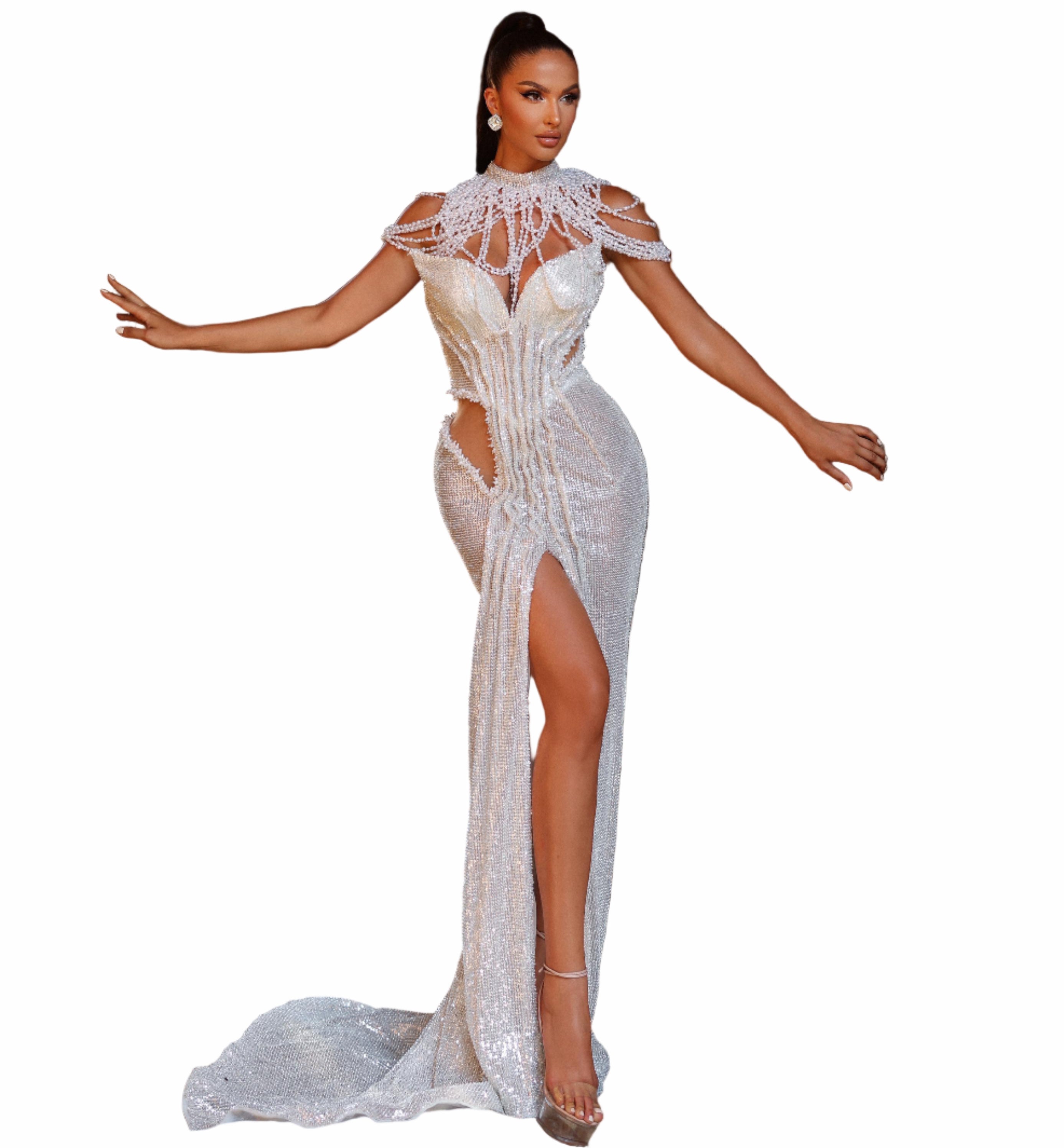 Woman in a white lace dress 