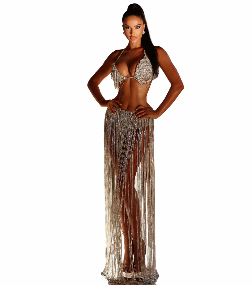 Woman in a sparkling outfit 