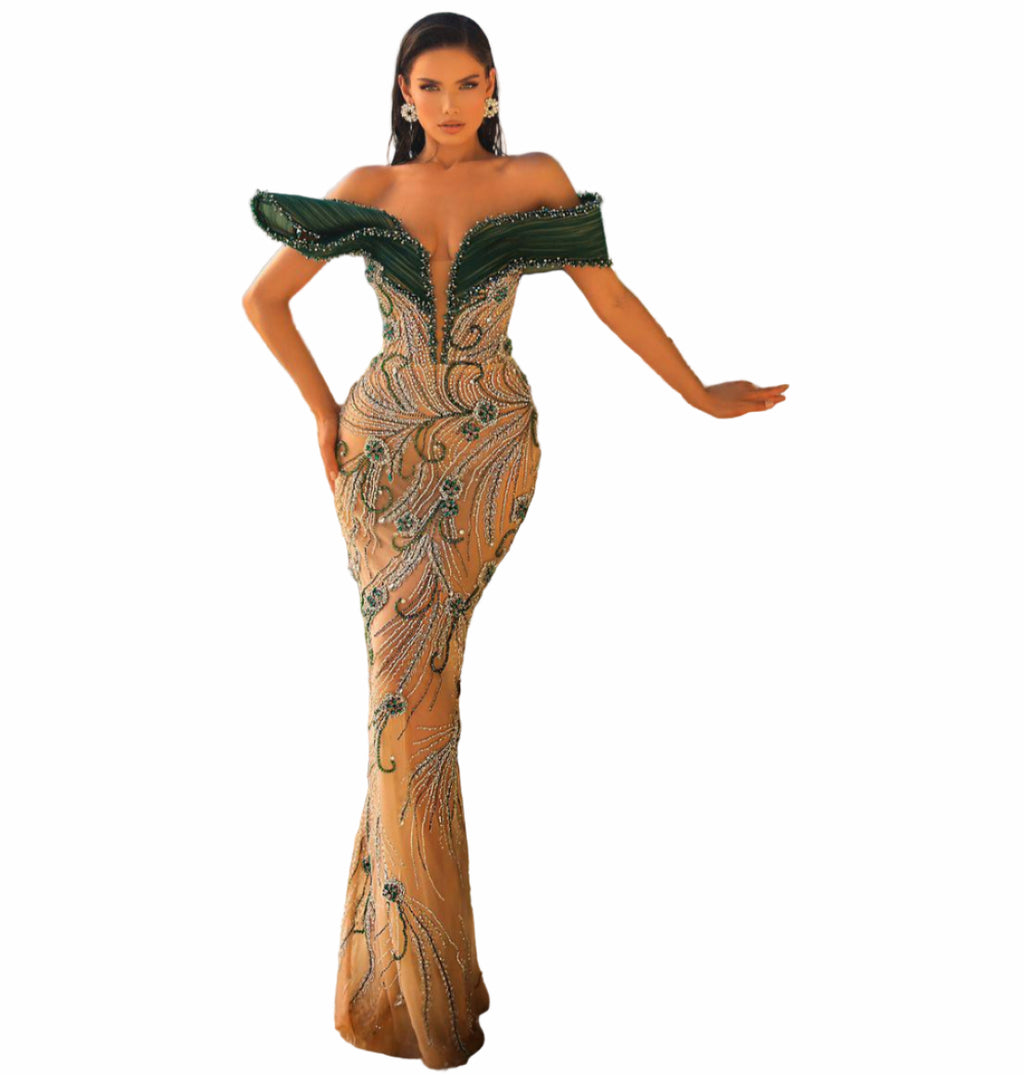Woman in a mermaid-themed dress 