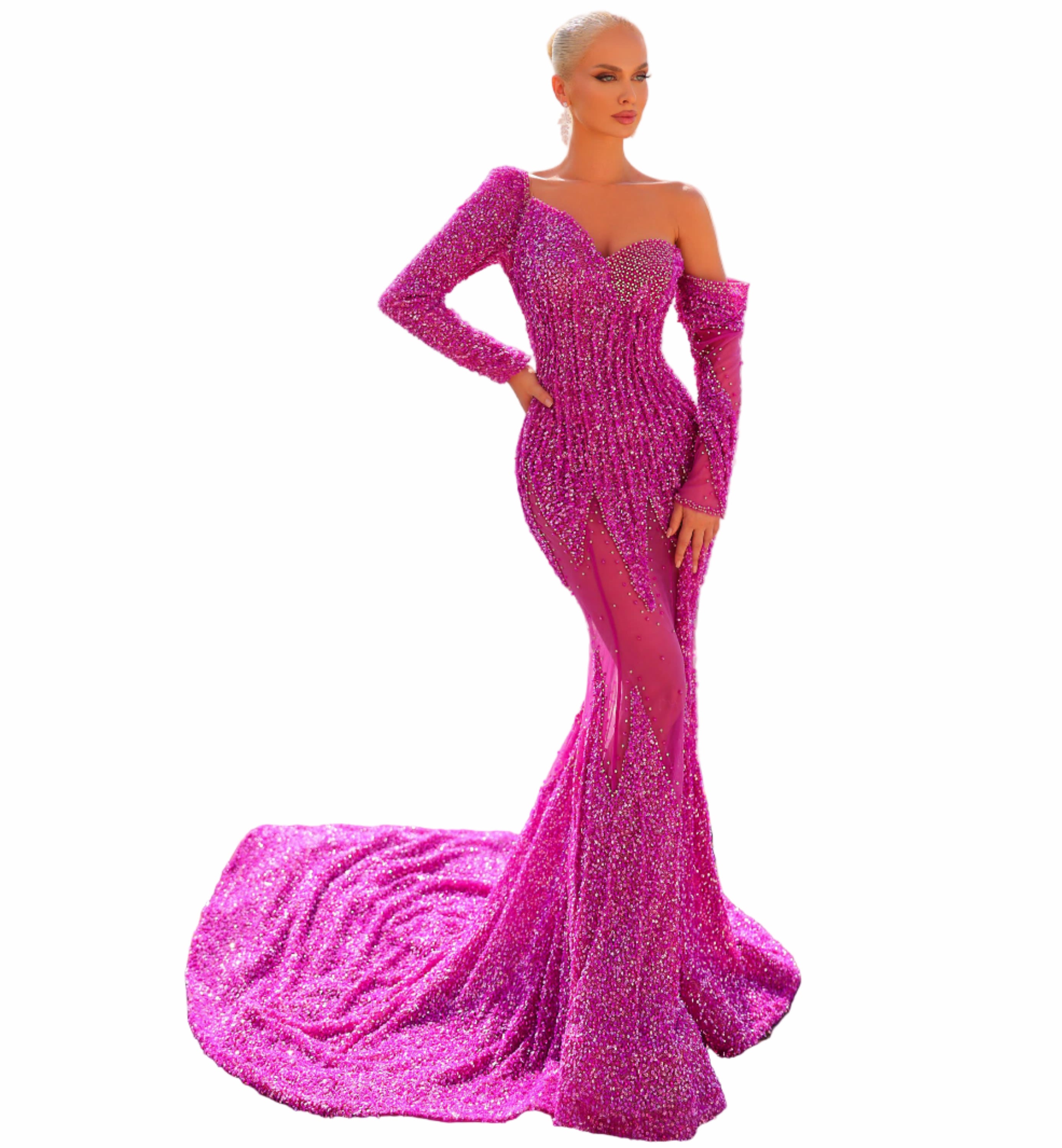 Woman in a pink evening gown 