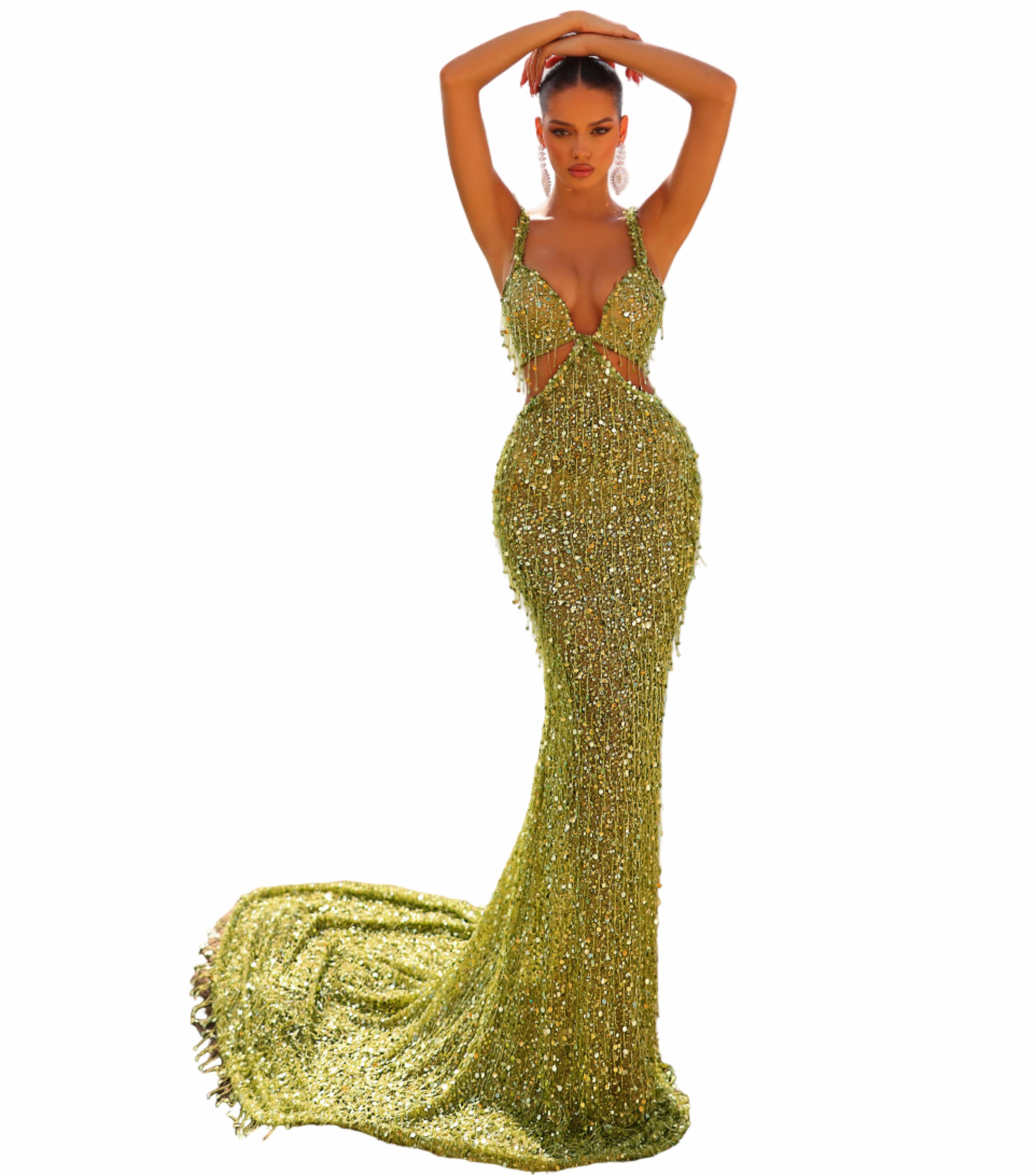 Woman in a green evening gown 