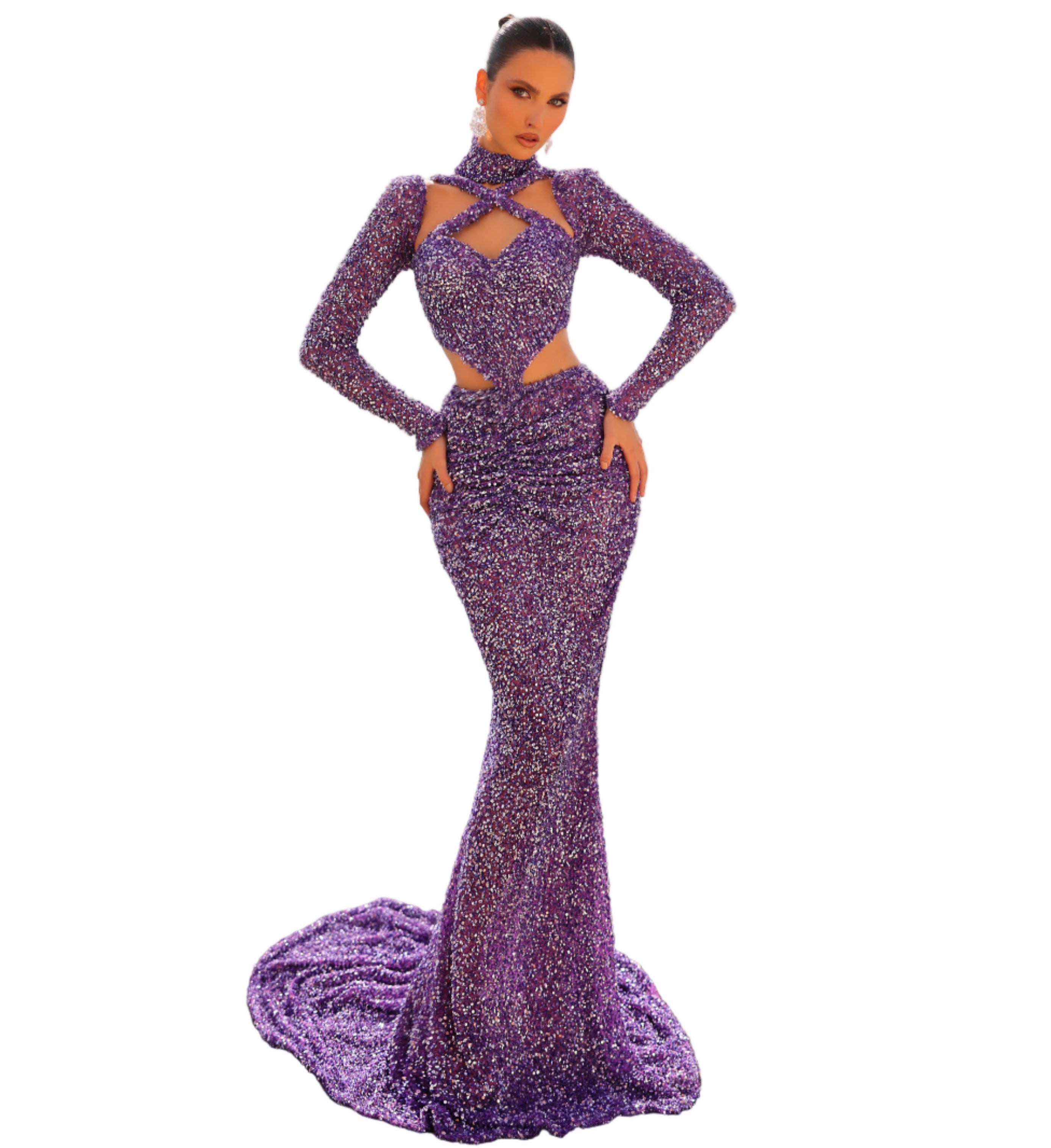 Woman in a purple evening gown 