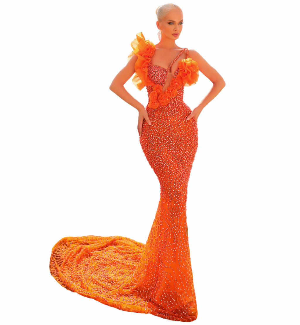 Woman in an orange dress 