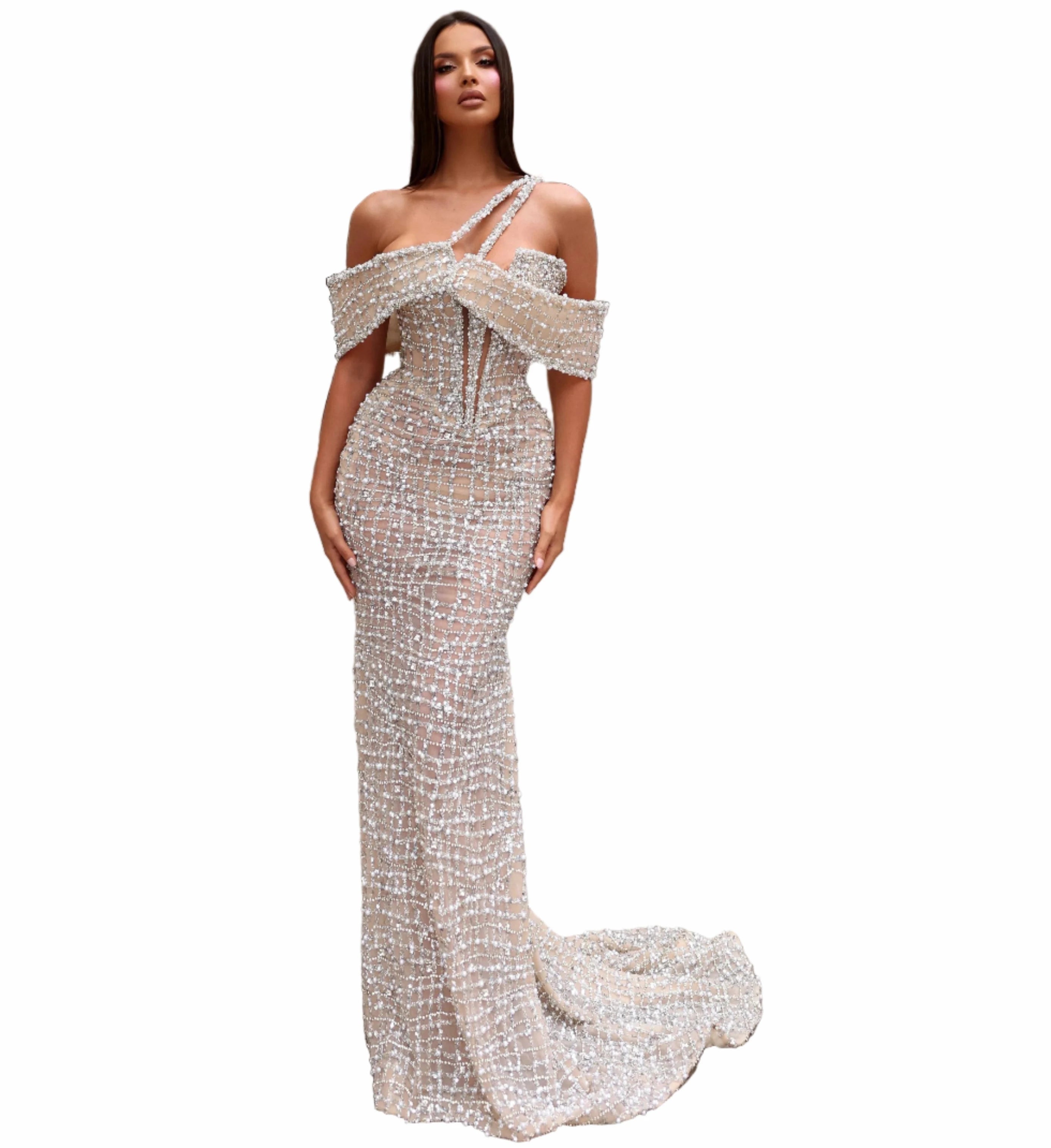 Woman in a sparkling silver dress 