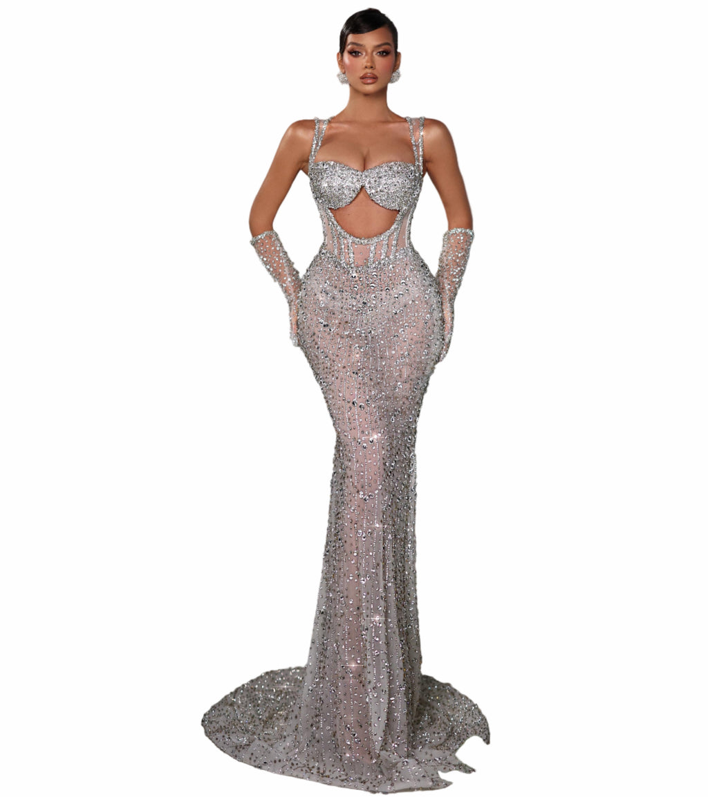 Woman in a sparkling evening gown 
