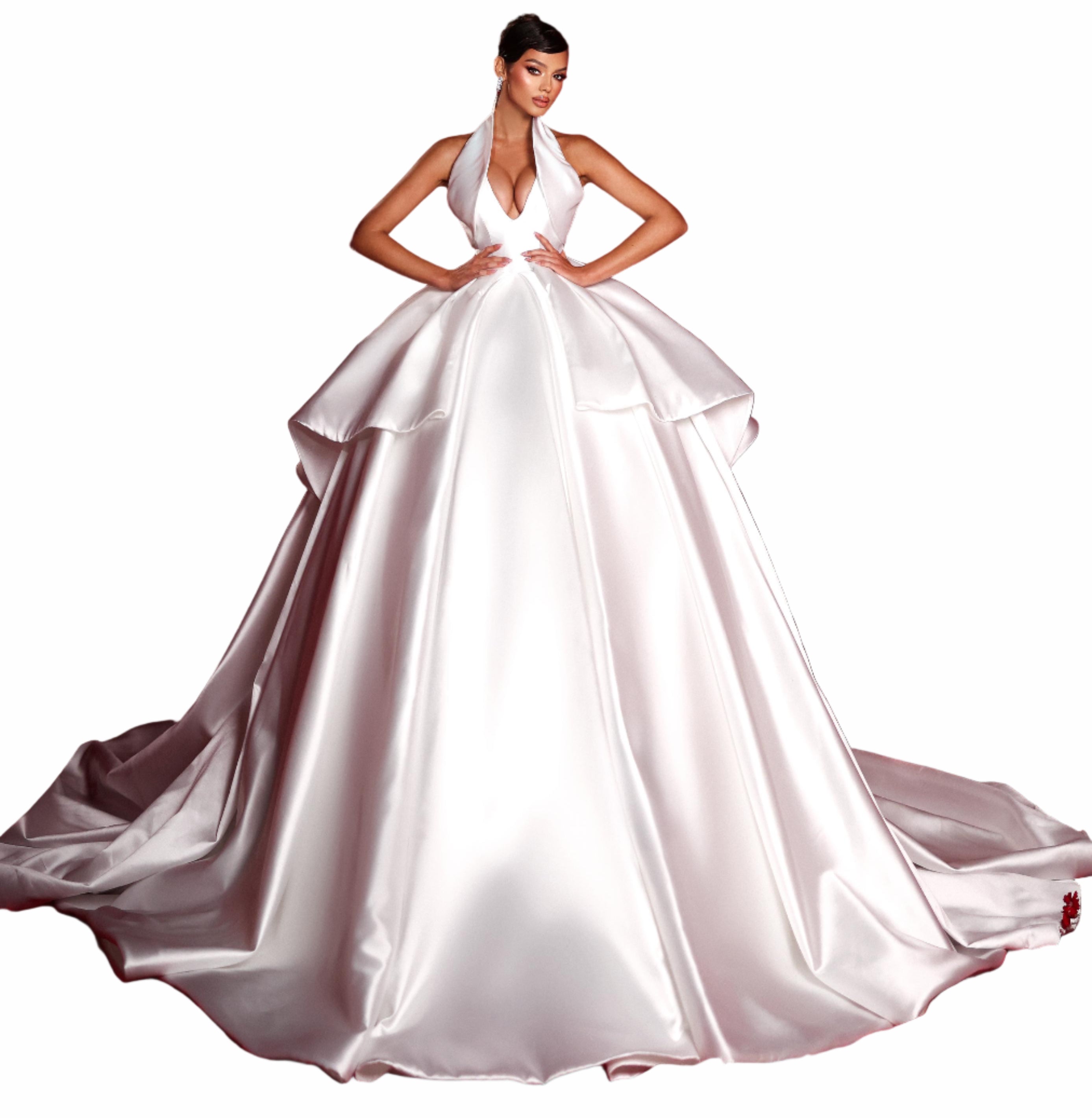 White wedding dress on a model 