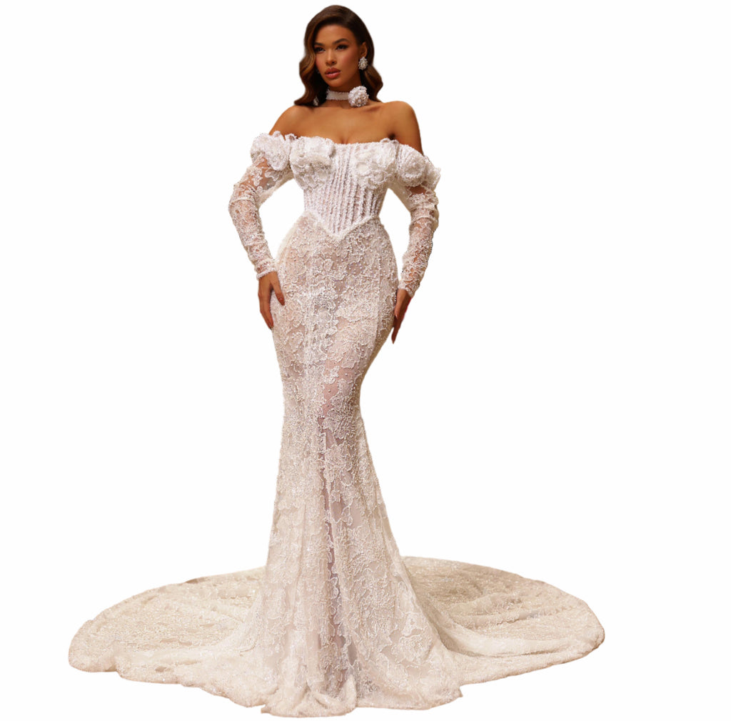 Woman in a white lace dress 