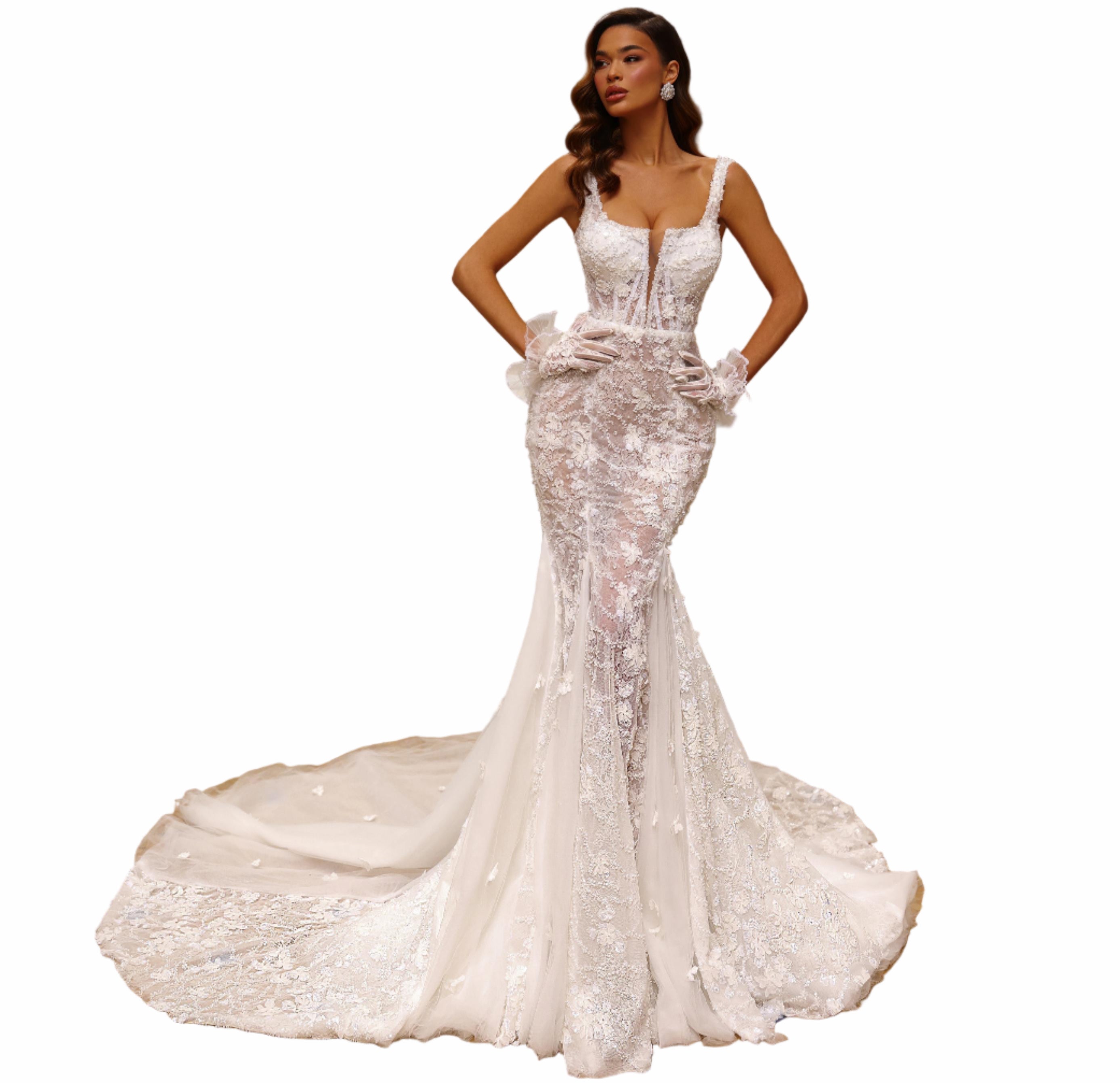 Woman in a white lace dress 