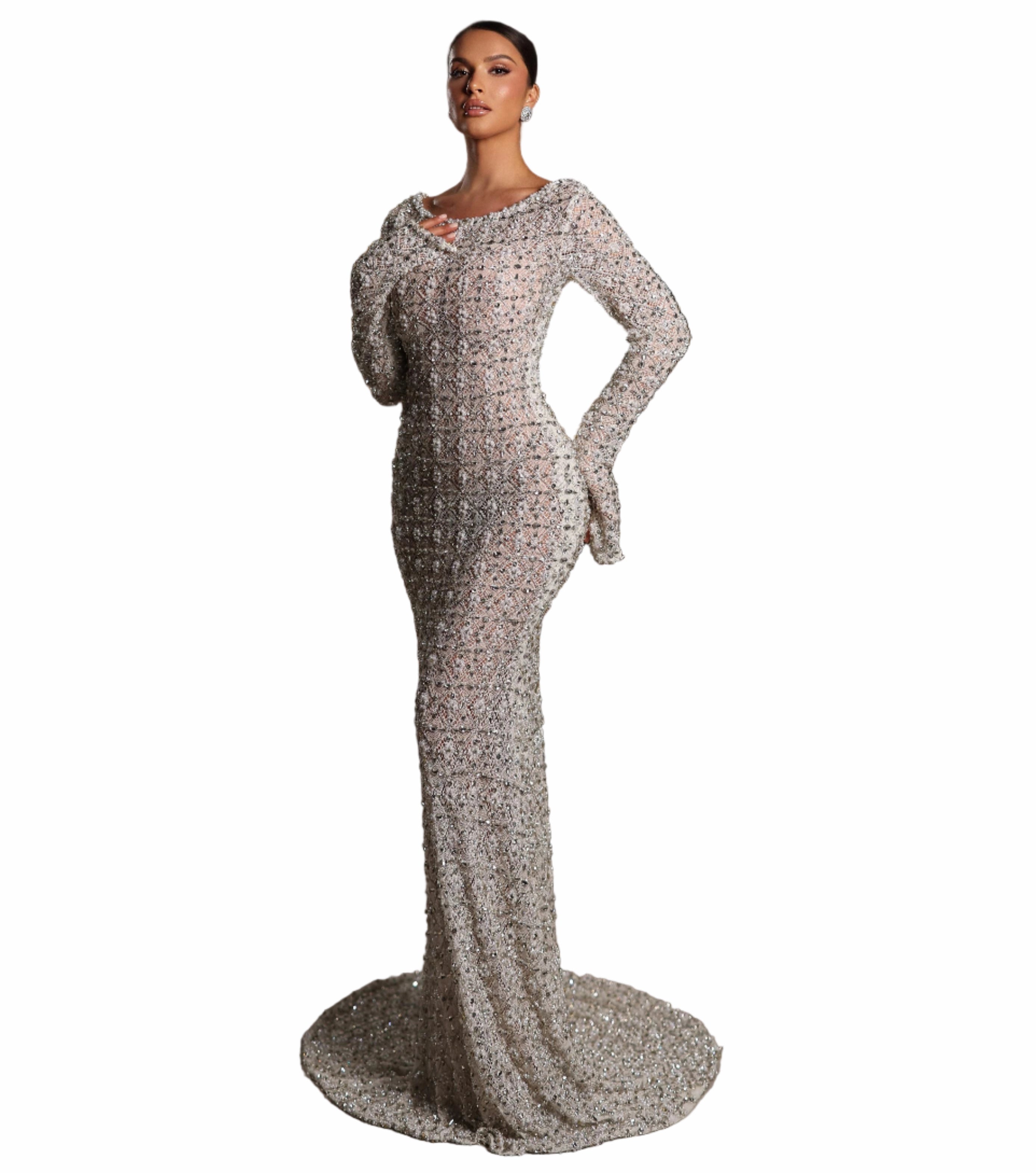 Woman in a sparkling silver gown